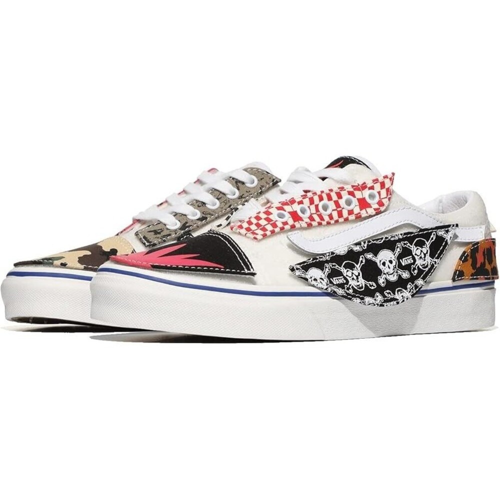 VANs Heritage DIY True Low Skateboarding Sneakers White/Blue 9.5 With Patches